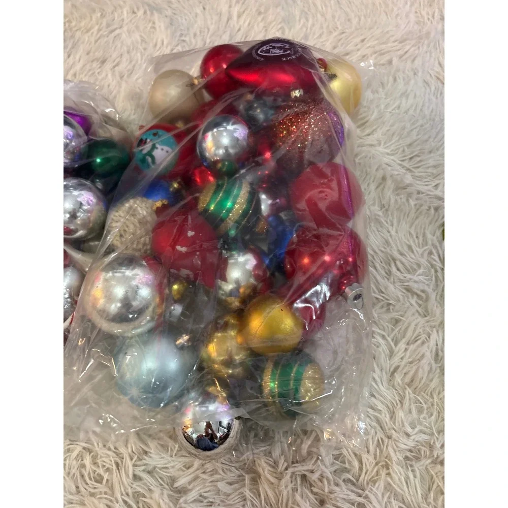 Vintage 70's‎  Christmas Ornaments  Glass Red Gold Silver Blue Green lot of 80